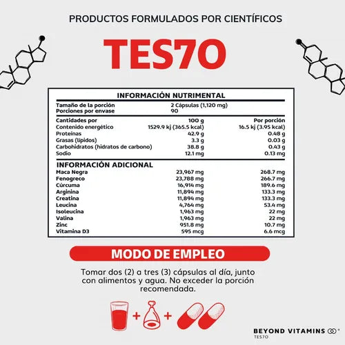 Tes70 Suplemento para Hombres 180 Cápsulas — Energía y Vitalidad